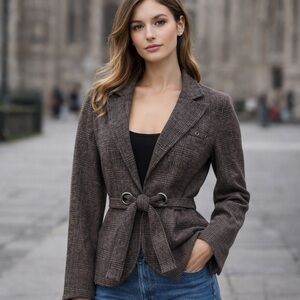 Triple Five Soul Wool Plaid Belted Blazer Vintage Y2K